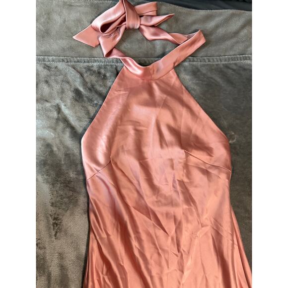 Social Bridesmaids SCARF TIE HIGH-NECK HALTER MAXI SLIP DRESS DESERT ROSE Size L - Picture 6 of 12